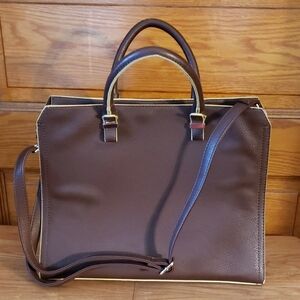 Brown Leather-Look Tote Bag with Removable Strap